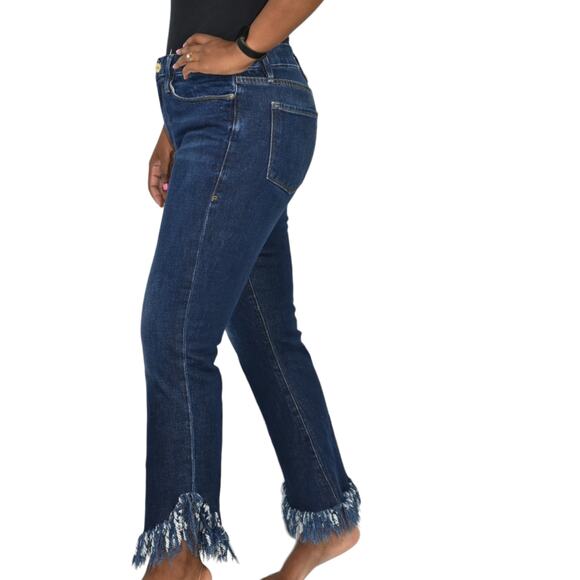 Frame Le Crop Mini Boot Jeans Blue Mid Rise Stretch Shredded Fringe Hem Size 29 - Picture 6 of 15